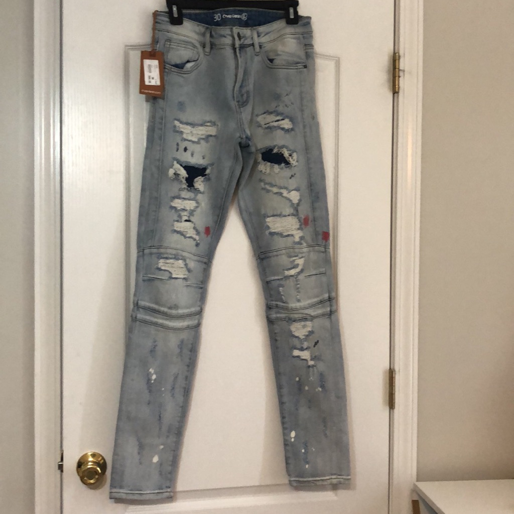 New Crysp Denim Men's Montana 2.0 Denim In Lt. Blue Red Paint